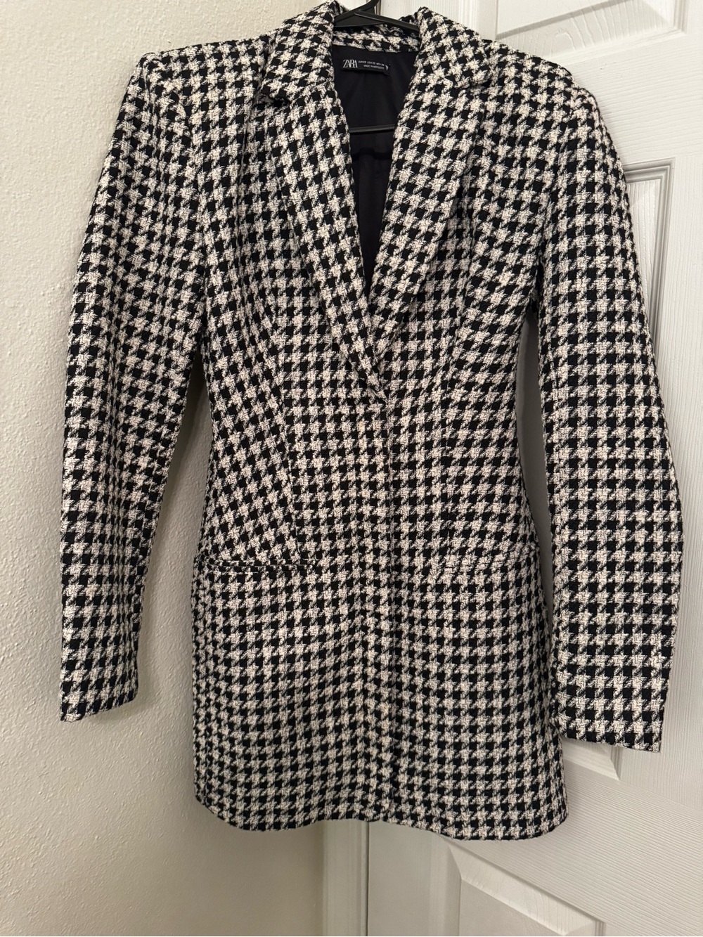 Zara Black and White Houndstooth Blazer Dress